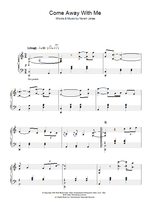 Norah Jones Come Away With Me sheet music notes and chords. Download Printable PDF.