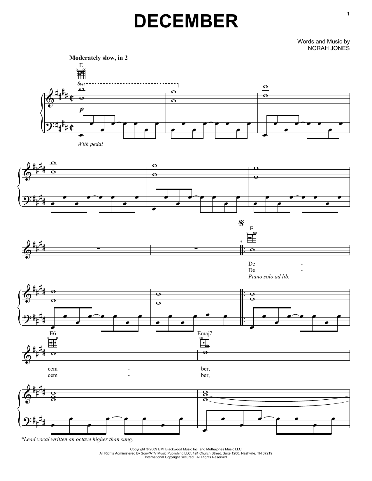 Norah Jones December sheet music notes and chords. Download Printable PDF.