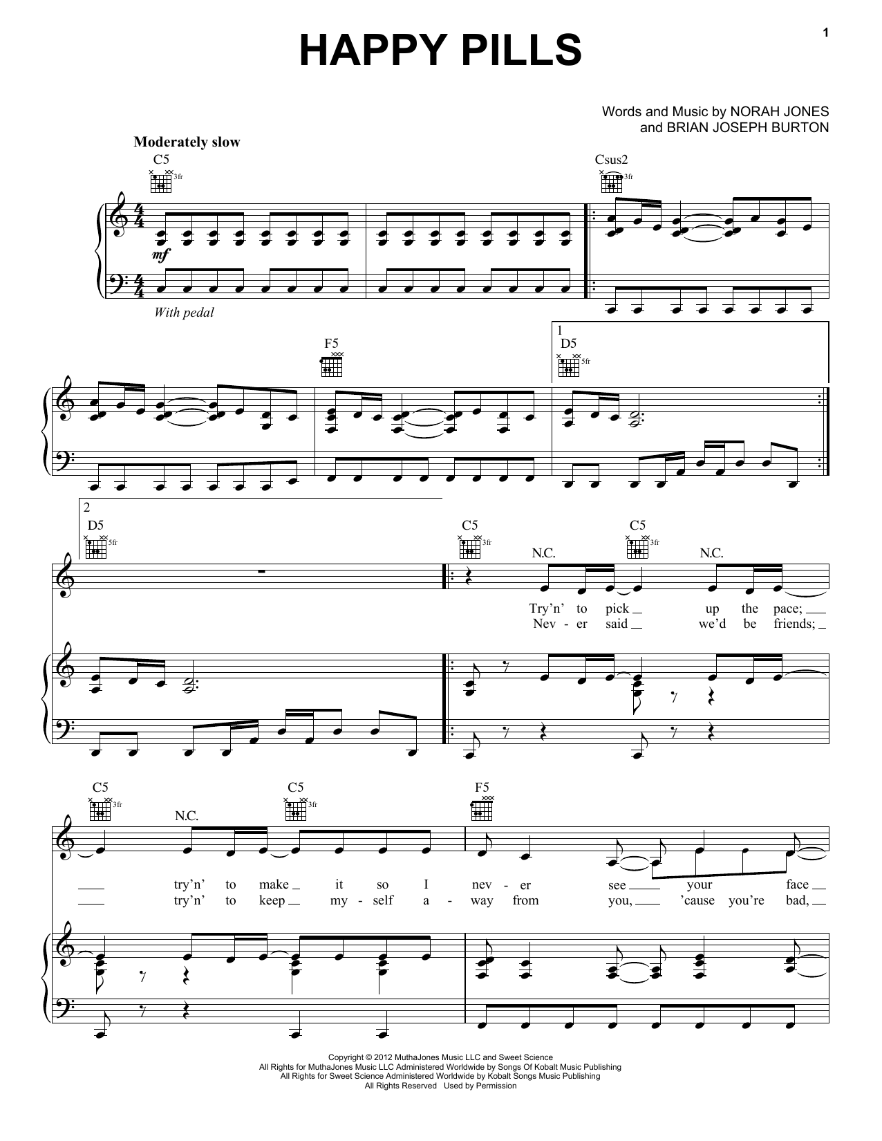 Norah Jones Happy Pills sheet music notes and chords. Download Printable PDF.