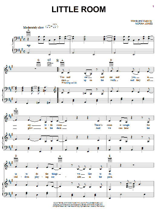 Norah Jones Little Room sheet music notes and chords. Download Printable PDF.