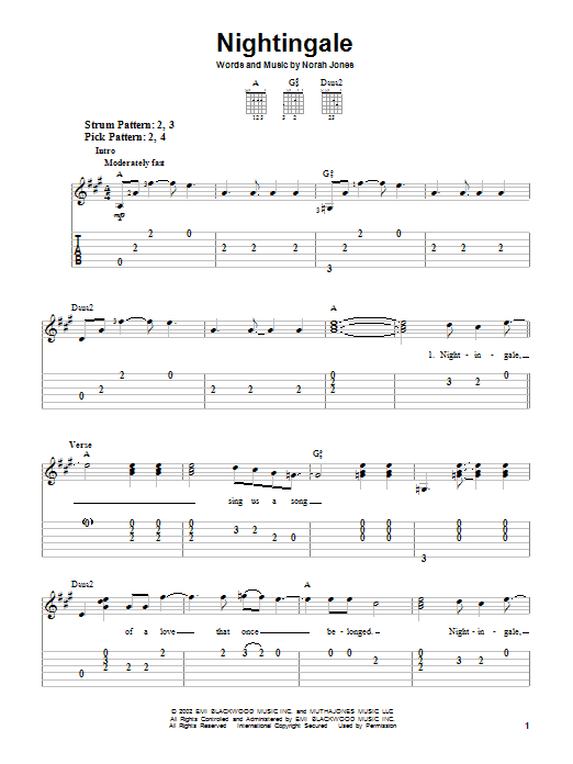 Norah Jones Nightingale sheet music notes and chords. Download Printable PDF.