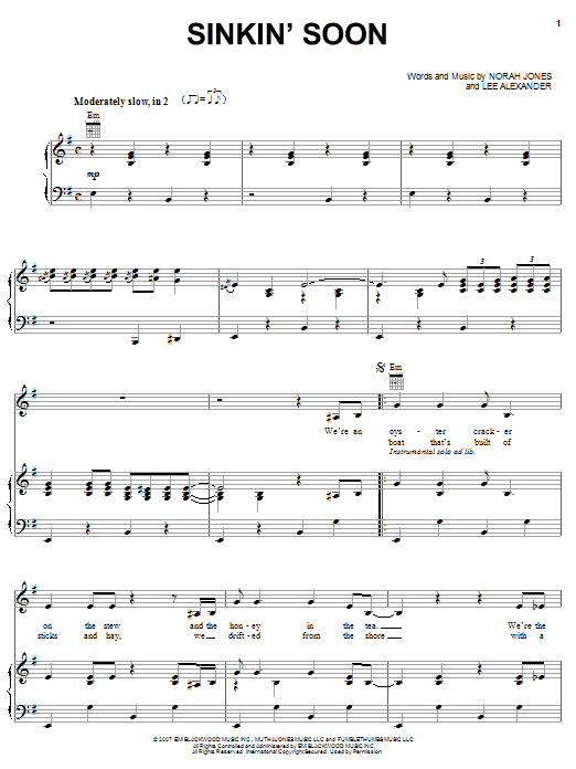 Norah Jones Sinkin' Soon sheet music notes and chords. Download Printable PDF.