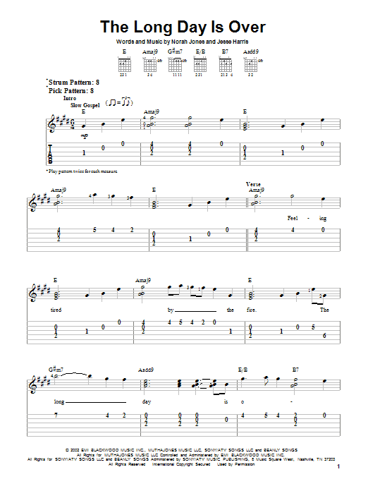 Norah Jones The Long Day Is Over sheet music notes and chords. Download Printable PDF.