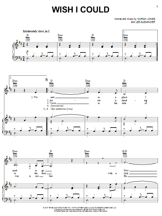 Norah Jones Wish I Could sheet music notes and chords arranged for Piano, Vocal & Guitar Chords (Right-Hand Melody)