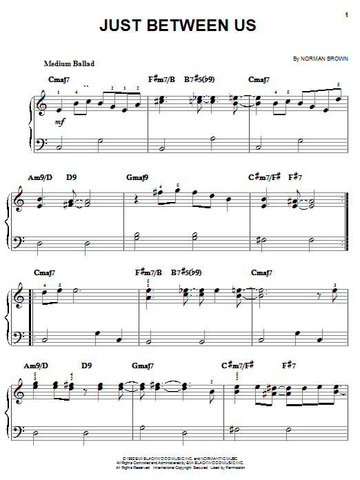 Norman Brown Just Between Us sheet music notes and chords arranged for Easy Piano