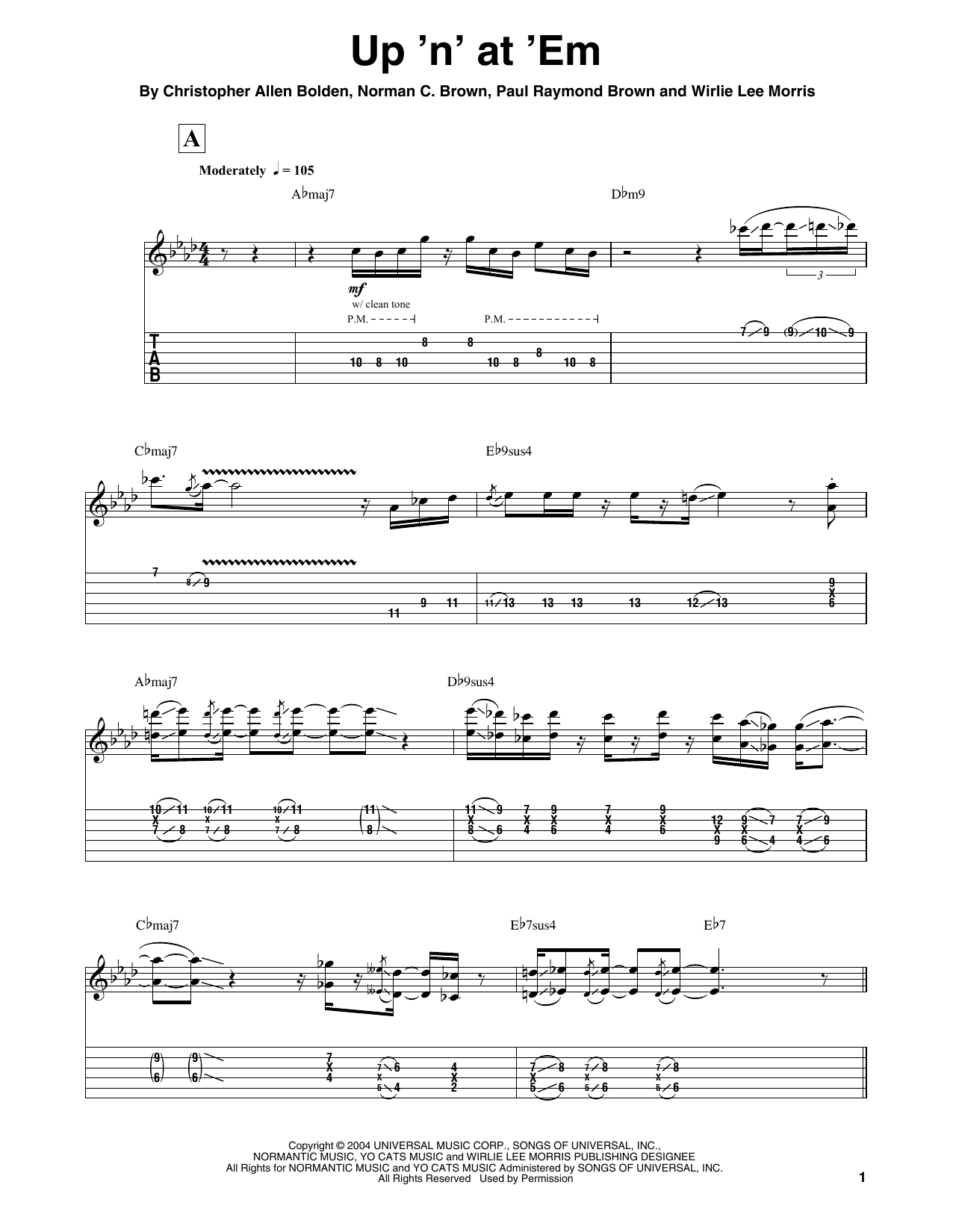 Norman Brown Up 'N' At 'Em sheet music notes and chords. Download Printable PDF.