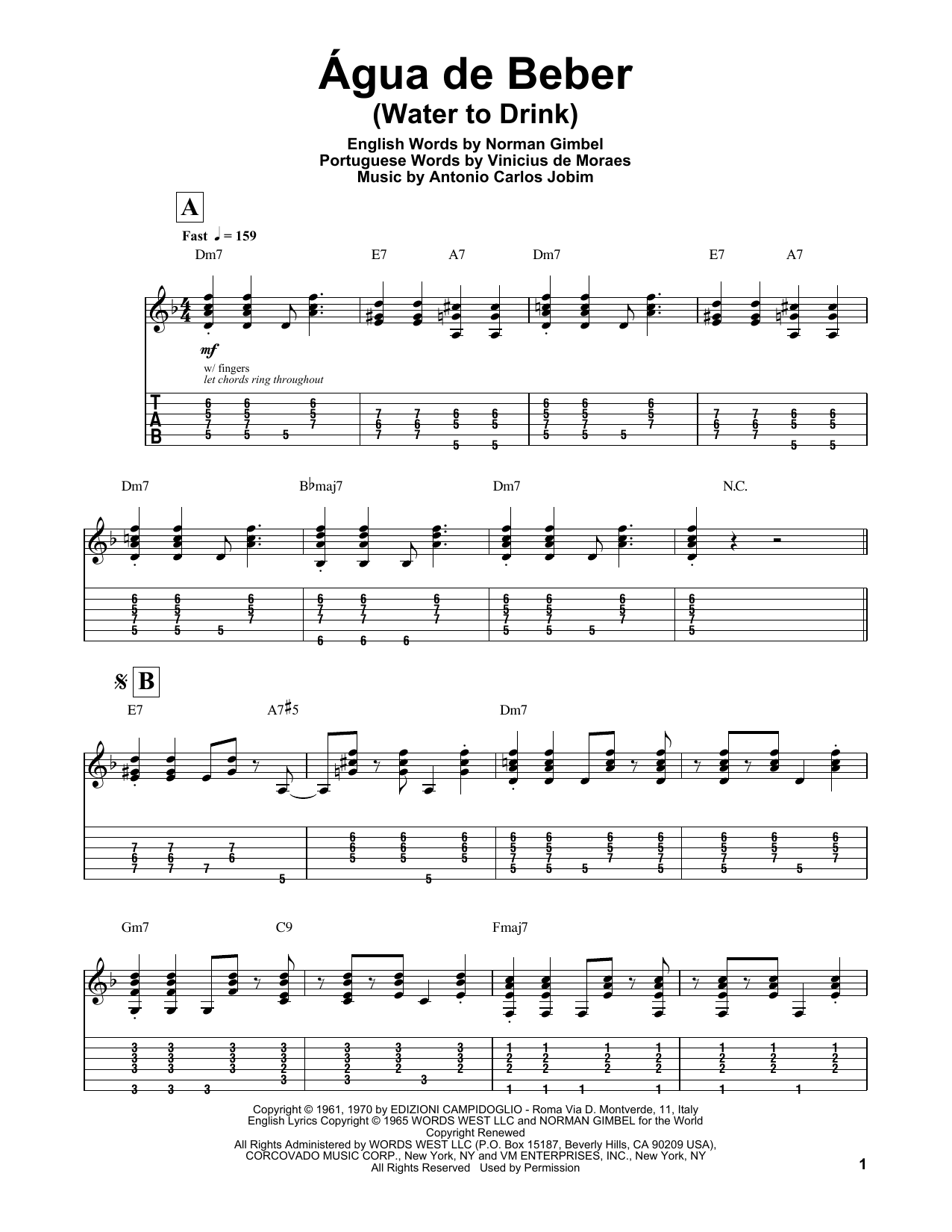 Norman Gimbel Água De Beber (Water To Drink) sheet music notes and chords. Download Printable PDF.