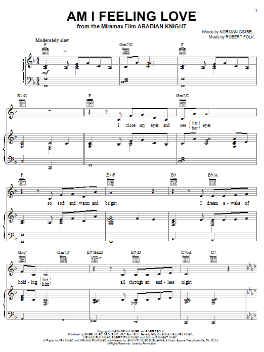 Norman Gimbel Am I Feeling Love sheet music notes and chords arranged for Piano, Vocal & Guitar Chords (Right-Hand Melody)