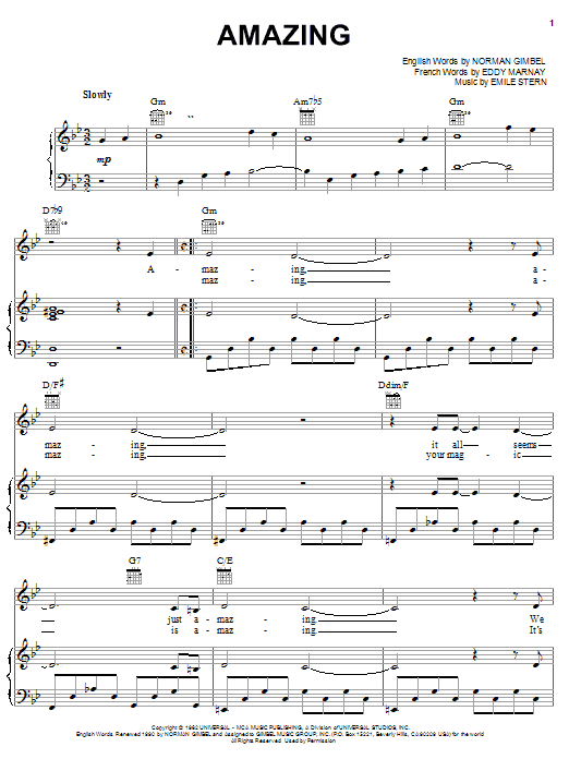 Learn to play Norman Gimbel Amazing sheet music for Piano, Vocal & Guitar Chords (Right-Hand Melody) in minutes. Price: 7.8900$ Norman Gimbel Amazing sheet music notes and chords arranged for Piano, Vocal & Guitar Chords (Right-Hand Melody)
