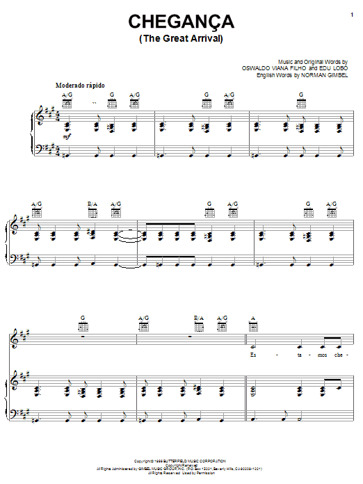Learn to play Norman Gimbel Cheganca (The Great Arrival) sheet music for Piano, Vocal & Guitar Chords (Right-Hand Melody) in minutes. Price: 7.8900$ Norman Gimbel Cheganca (The Great Arrival) sheet music notes and chords arranged for Piano, Vocal & Guitar Chords (Right-Hand Melody)