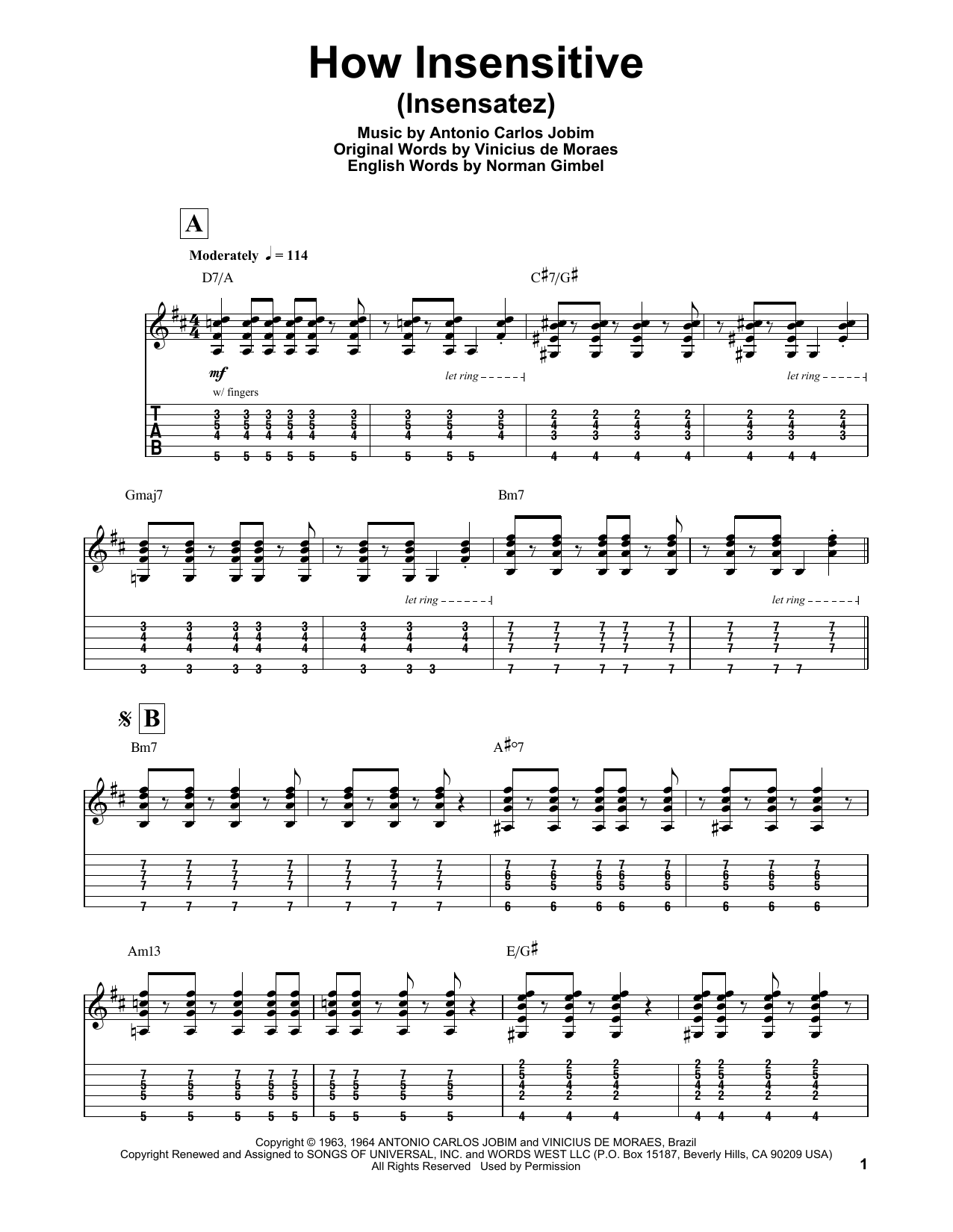 Norman Gimbel How Insensitive (Insensatez) sheet music notes and chords. Download Printable PDF.