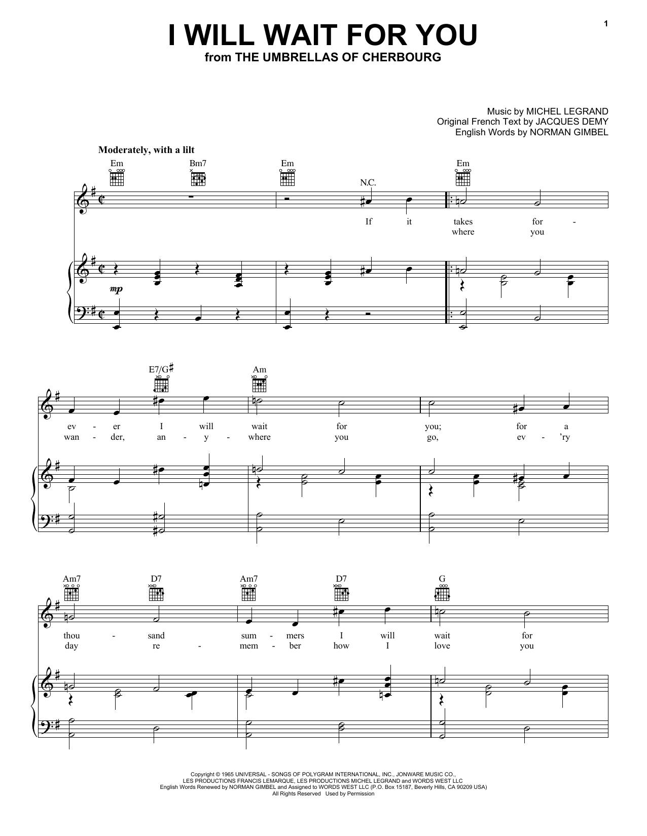 Norman Gimbel I Will Wait For You sheet music notes and chords. Download Printable PDF.