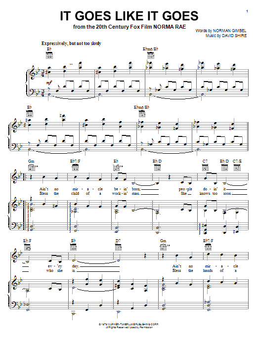 Learn to play Norman Gimbel It Goes Like It Goes sheet music for Piano, Vocal & Guitar Chords (Right-Hand Melody) in minutes. Price: 7.8900$ Norman Gimbel It Goes Like It Goes sheet music notes and chords arranged for Piano, Vocal & Guitar Chords (Right-Hand Melody)