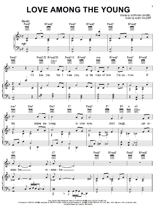 Learn to play Norman Gimbel Love Among The Young sheet music for Piano, Vocal & Guitar Chords (Right-Hand Melody) in minutes. Price: 7.8900$ Norman Gimbel Love Among The Young sheet music notes and chords arranged for Piano, Vocal & Guitar Chords (Right-Hand Melody)