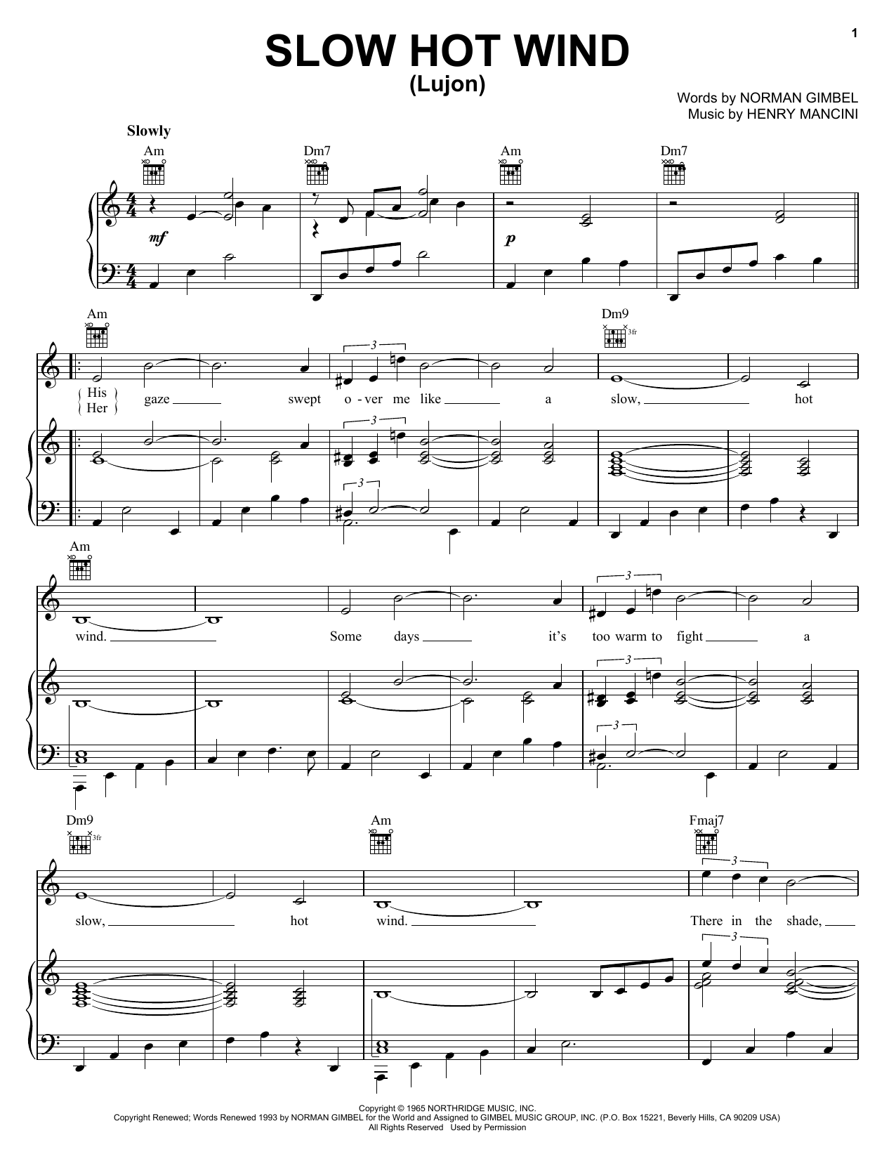 Learn to play Norman Gimbel Slow Hot Wind (Lujon) sheet music for Piano, Vocal & Guitar Chords (Right-Hand Melody) in minutes. Price: 7.8900$ Norman Gimbel Slow Hot Wind (Lujon) sheet music notes and chords arranged for Piano, Vocal & Guitar Chords (Right-Hand Melody)