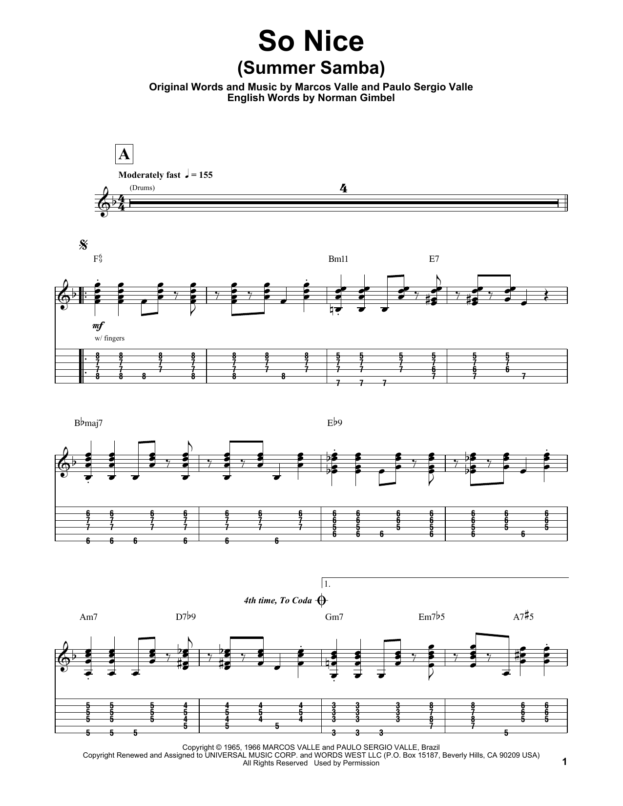 Norman Gimbel So Nice (Summer Samba) sheet music notes and chords. Download Printable PDF.