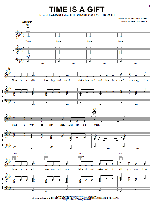 Learn to play Norman Gimbel Time Is A Gift sheet music for Piano, Vocal & Guitar Chords (Right-Hand Melody) in minutes. Price: 7.8900$ Norman Gimbel Time Is A Gift sheet music notes and chords arranged for Piano, Vocal & Guitar Chords (Right-Hand Melody)