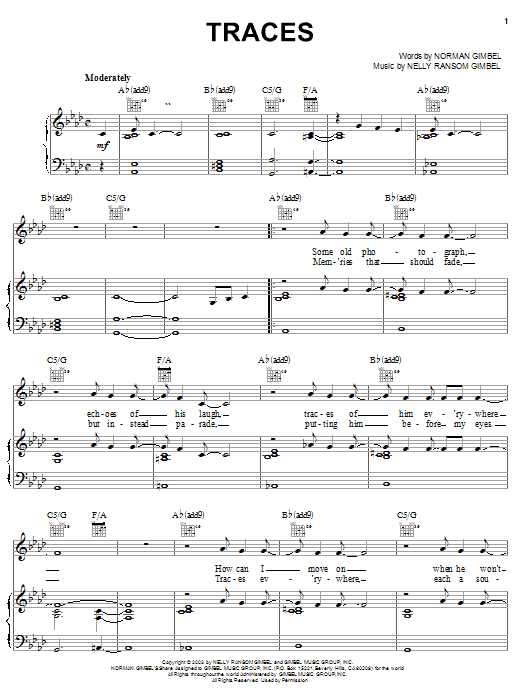 Learn to play Norman Gimbel Traces sheet music for Piano, Vocal & Guitar Chords (Right-Hand Melody) in minutes. Price: 7.8900$ Norman Gimbel Traces sheet music notes and chords arranged for Piano, Vocal & Guitar Chords (Right-Hand Melody)