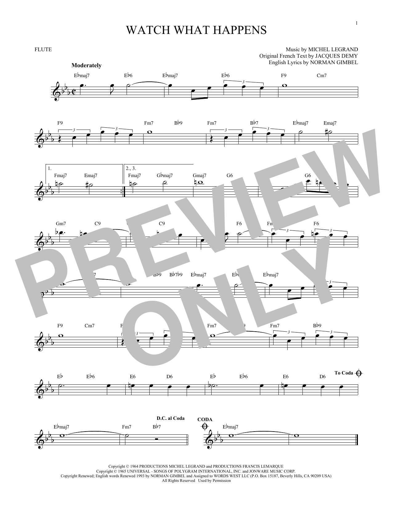 Norman Gimbel Watch What Happens sheet music notes and chords. Download Printable PDF.