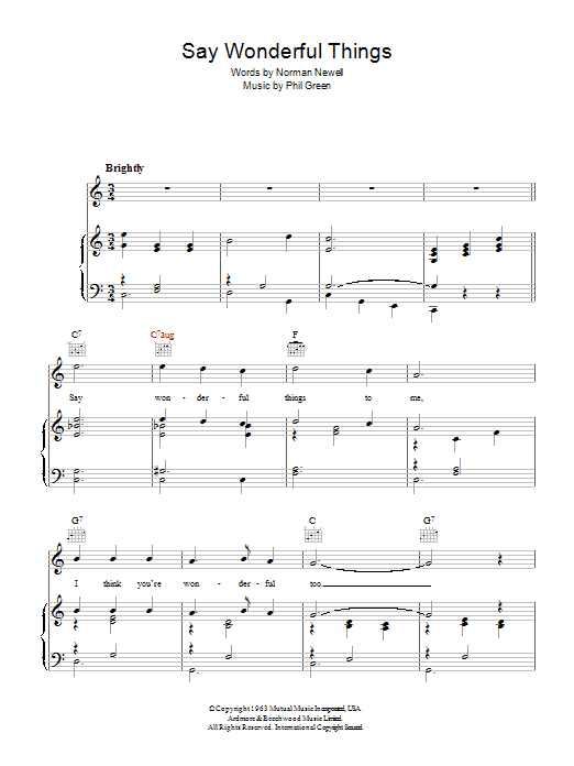 Learn to play Norman Newell Say Wonderful Things sheet music for Piano, Vocal & Guitar Chords in minutes. Price: 7.8900$ Norman Newell Say Wonderful Things sheet music notes and chords arranged for Piano, Vocal & Guitar Chords
