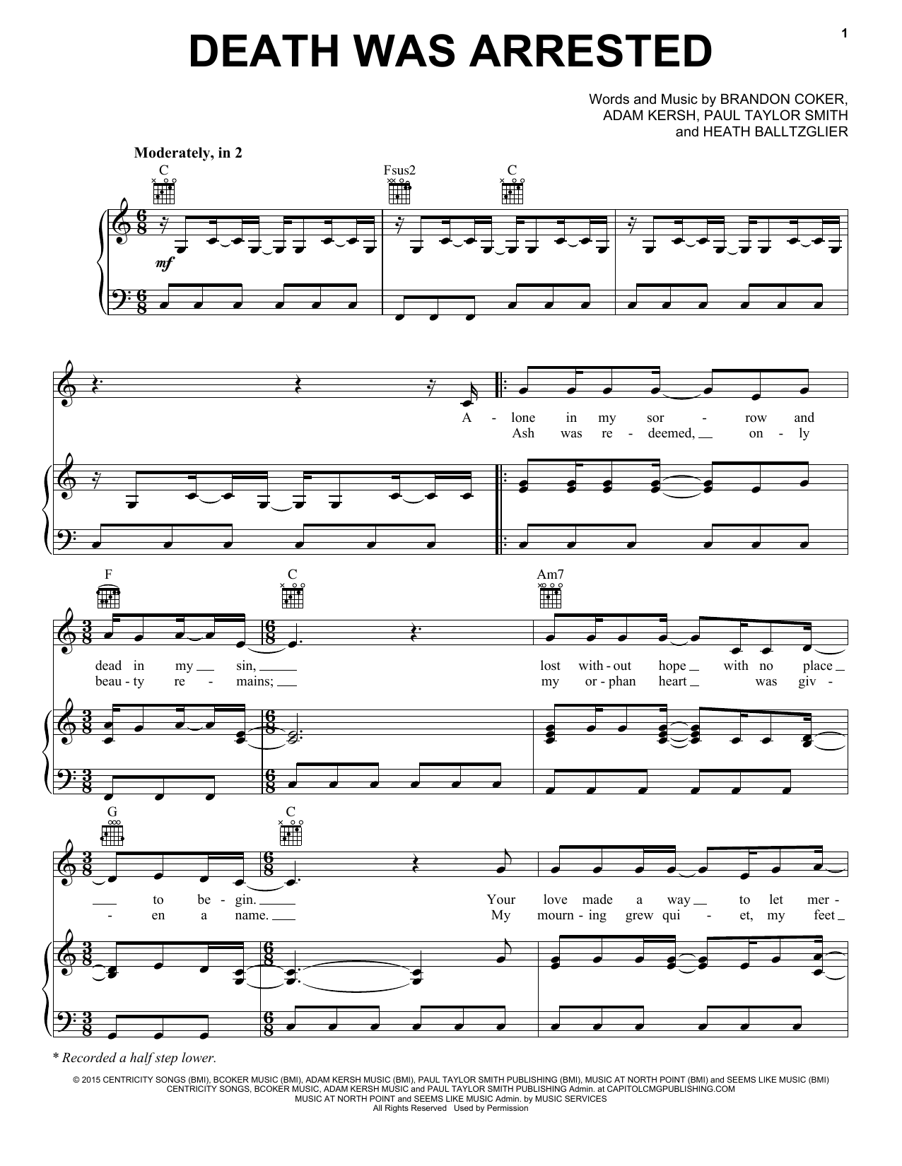 North Point InsideOut Death Was Arrested sheet music notes and chords. Download Printable PDF.