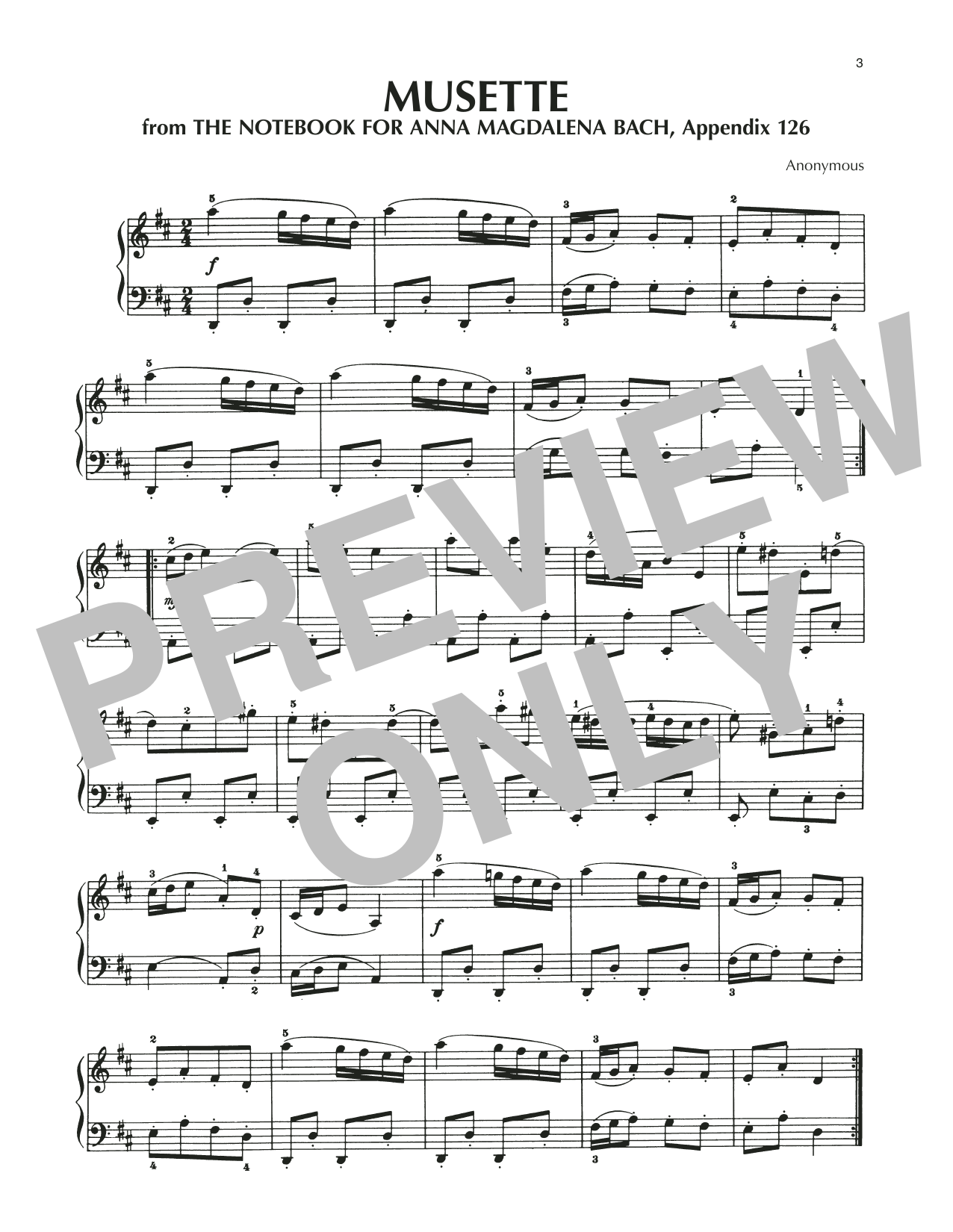 Notebook for Anna Magdalena Bach Musette In D Major, BWV Appendix 126 sheet music notes and chords. Download Printable PDF.