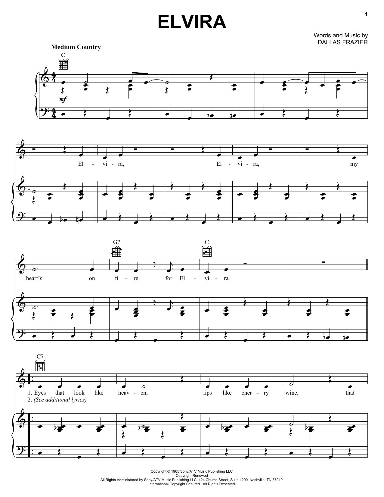 Oak Ridge Boys Elvira sheet music notes and chords. Download Printable PDF.