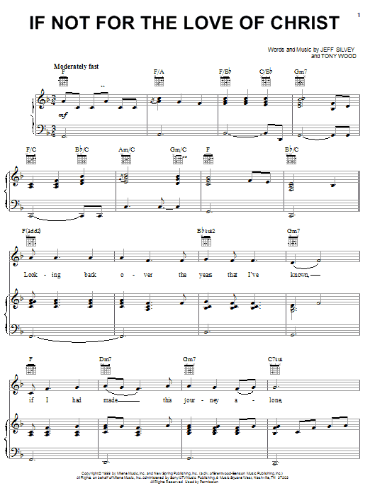 Learn to play The Oak Ridge Boys If Not For The Love Of Christ sheet music for Piano, Vocal & Guitar Chords (Right-Hand Melody) in minutes. Price: 7.8900$ The Oak Ridge Boys If Not For The Love Of Christ sheet music notes and chords arranged for Piano, Vocal & Guitar Chords (Right-Hand Melody)