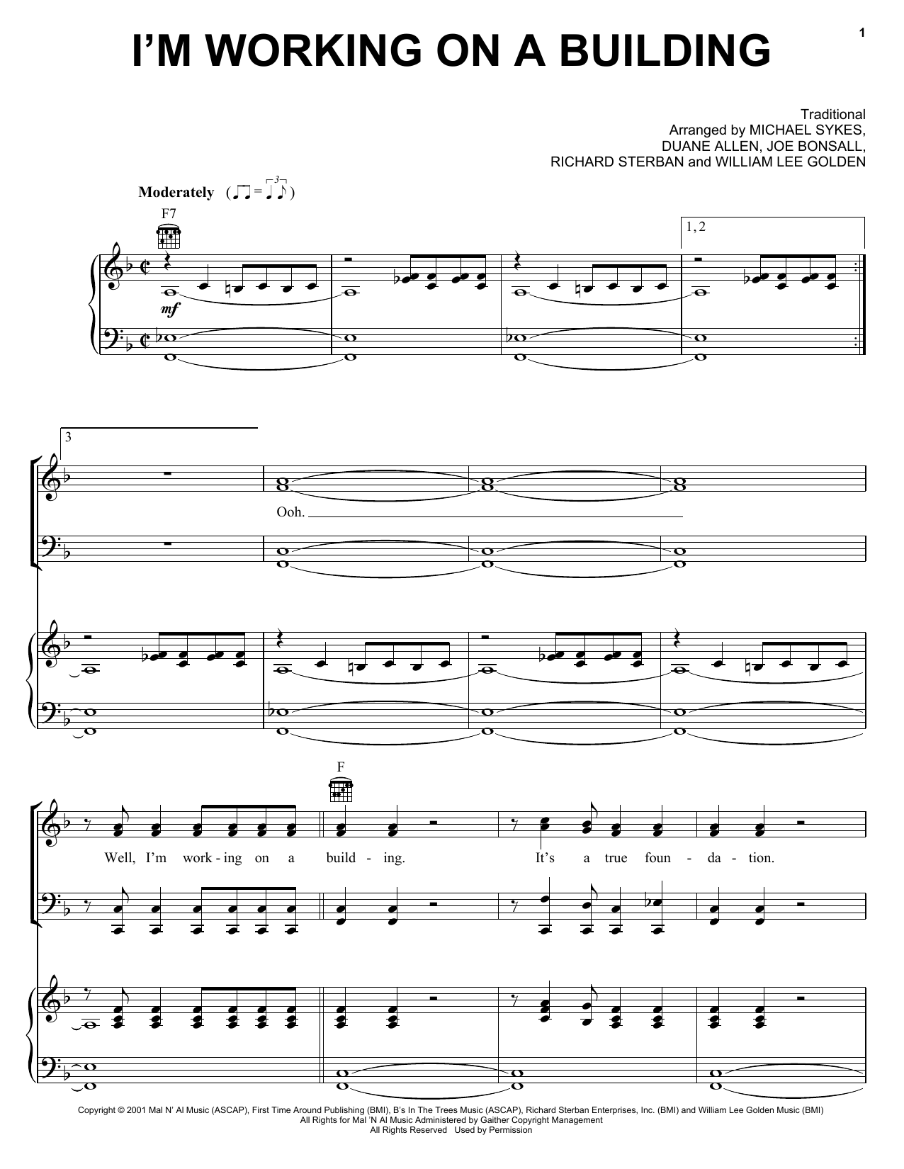 Learn to play Oak Ridge Boys I'm Working On A Building sheet music for Piano, Vocal & Guitar Chords (Right-Hand Melody) in minutes. Price: 7.8900$ Oak Ridge Boys I'm Working On A Building sheet music notes and chords arranged for Piano, Vocal & Guitar Chords (Right-Hand Melody)