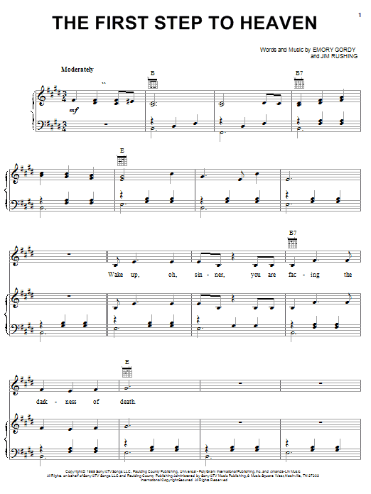 Learn to play The Oak Ridge Boys The First Step To Heaven sheet music for Piano, Vocal & Guitar Chords (Right-Hand Melody) in minutes. Price: 7.8900$ The Oak Ridge Boys The First Step To Heaven sheet music notes and chords arranged for Piano, Vocal & Guitar Chords (Right-Hand Melody)