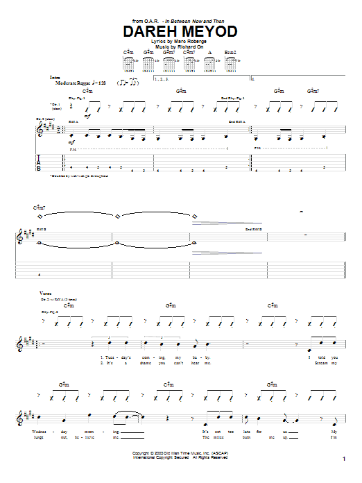 O.A.R. Dareh Meyod sheet music notes and chords arranged for Guitar Tab