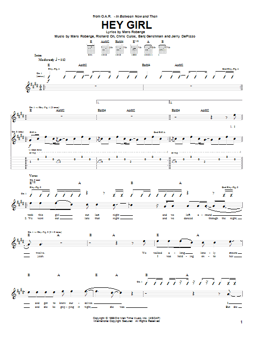 Learn to play O.A.R. Hey Girl sheet music for Guitar Tab in minutes. Price: 7.8900$ O.A.R. Hey Girl sheet music notes and chords arranged for Guitar Tab