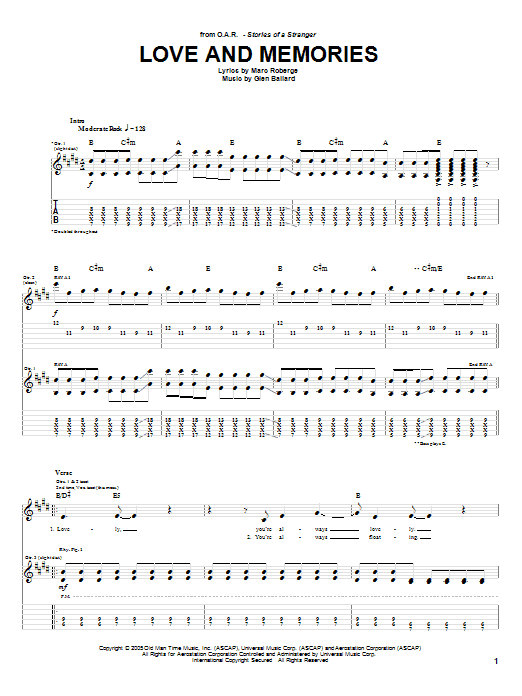 Learn to play O.A.R. Love and Memories sheet music for Guitar Tab in minutes. Price: 7.8900$ O.A.R. Love and Memories sheet music notes and chords arranged for Guitar Tab