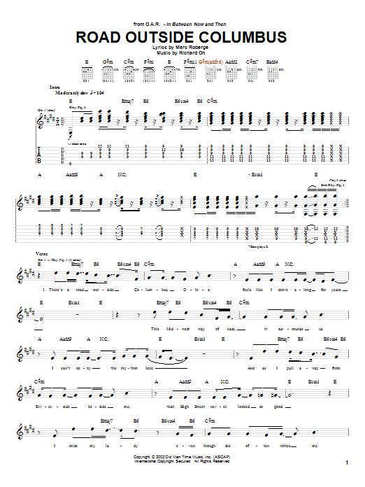 Learn to play O.A.R. Road Outside Columbus sheet music for Guitar Tab in minutes. Price: 7.8900$ O.A.R. Road Outside Columbus sheet music notes and chords arranged for Guitar Tab