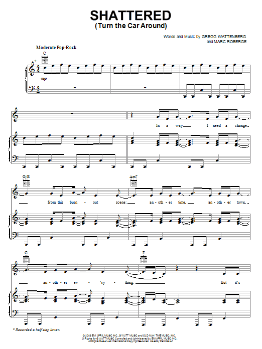 Learn to play O.A.R. Shattered (Turn The Car Around) sheet music for Piano, Vocal & Guitar Chords (Right-Hand Melody) in minutes. Price: 7.8900$ O.A.R. Shattered (Turn The Car Around) sheet music notes and chords arranged for Piano, Vocal & Guitar Chords (Right-Hand Melody)