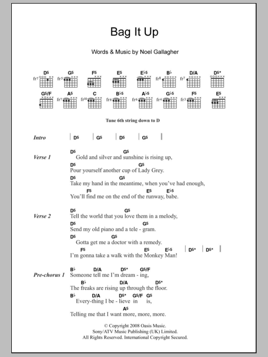 Oasis Bag It Up sheet music notes and chords. Download Printable PDF.