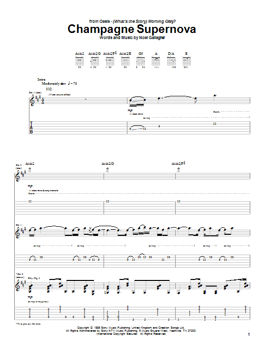 Oasis Champagne Supernova sheet music notes and chords. Download Printable PDF.