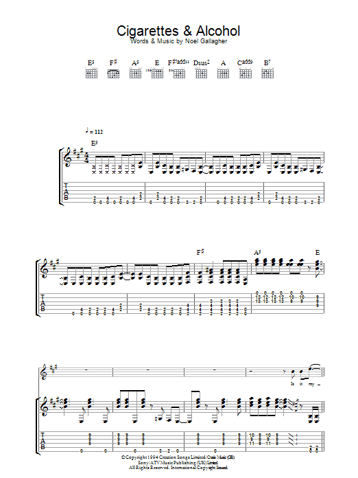 Oasis Cigarettes & Alcohol sheet music notes and chords. Download Printable PDF.