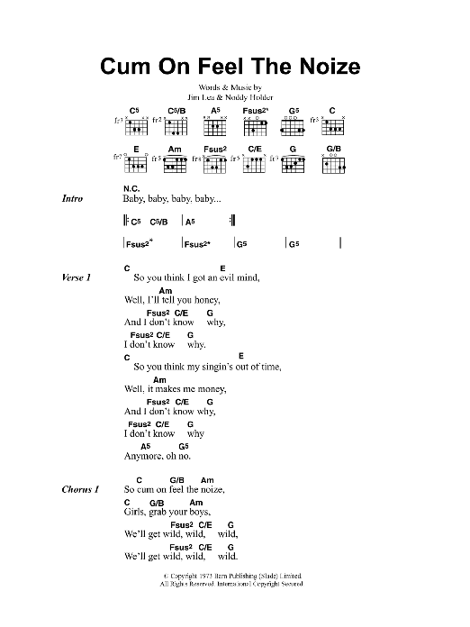 Oasis Cum On Feel The Noize sheet music notes and chords. Download Printable PDF.