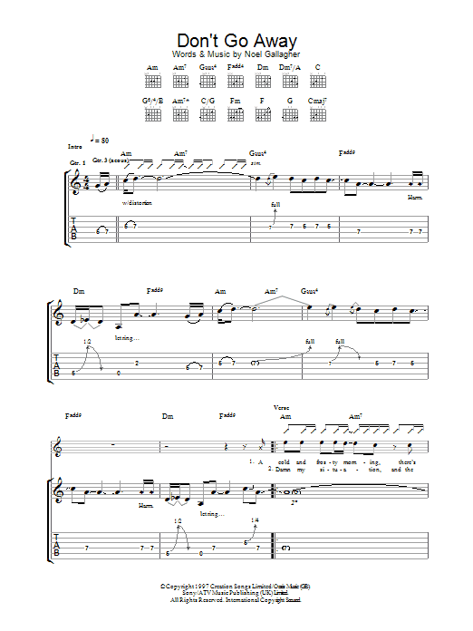 Oasis Don't Go Away sheet music notes and chords. Download Printable PDF.