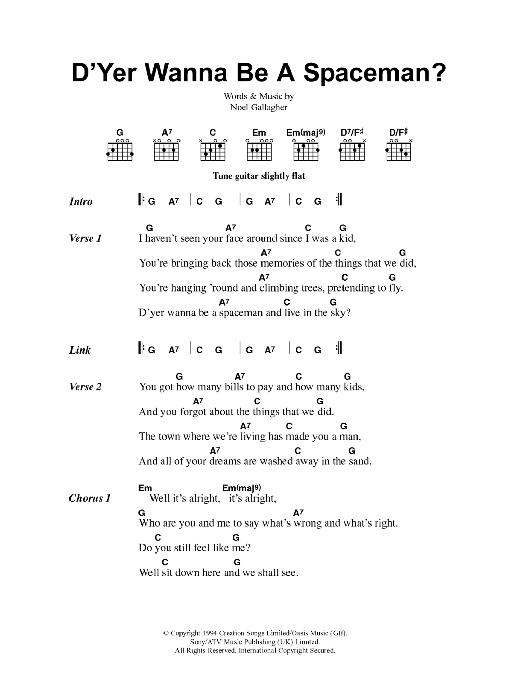 Oasis D'Yer Wanna Be A Spaceman? sheet music notes and chords. Download Printable PDF.