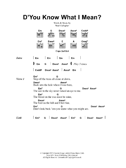 Oasis D'You Know What I Mean? sheet music notes and chords. Download Printable PDF.