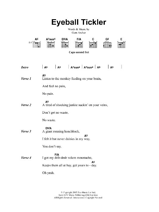 Oasis Eyeball Tickler sheet music notes and chords. Download Printable PDF.