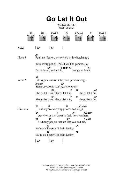 Oasis Go Let It Out sheet music notes and chords. Download Printable PDF.