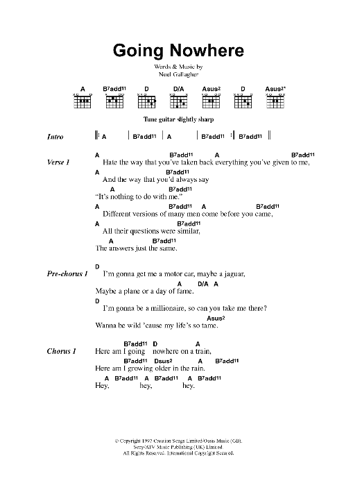 Oasis Going Nowhere sheet music notes and chords. Download Printable PDF.