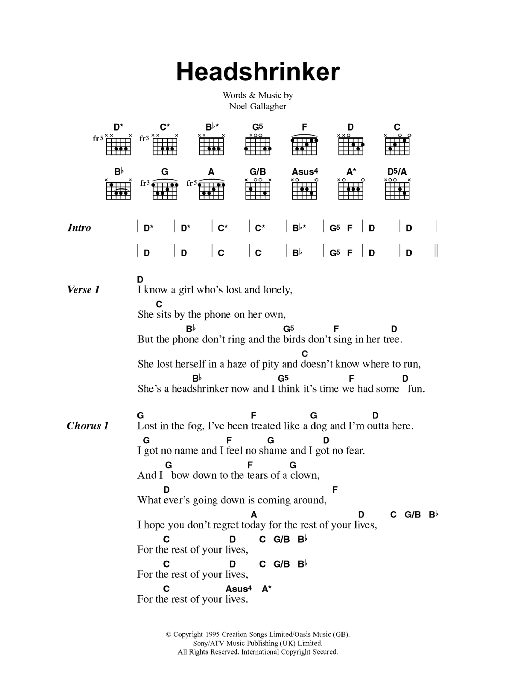 Oasis Headshrinker sheet music notes and chords. Download Printable PDF.