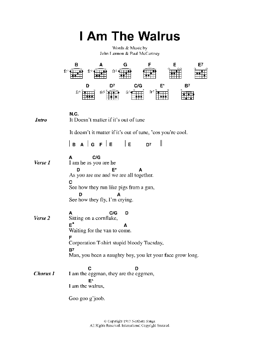 Oasis I Am The Walrus sheet music notes and chords. Download Printable PDF.