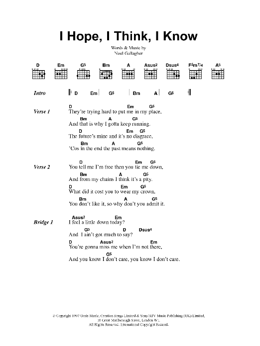 Oasis I Hope, I Think, I Know sheet music notes and chords. Download Printable PDF.