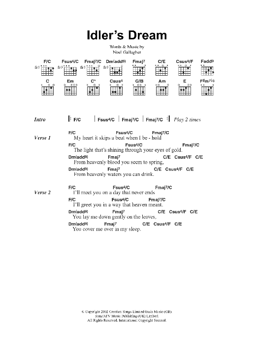 Oasis Idler's Dream sheet music notes and chords. Download Printable PDF.