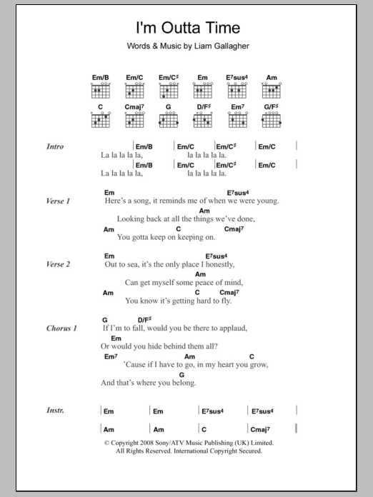 Oasis I'm Outta Time sheet music notes and chords. Download Printable PDF.